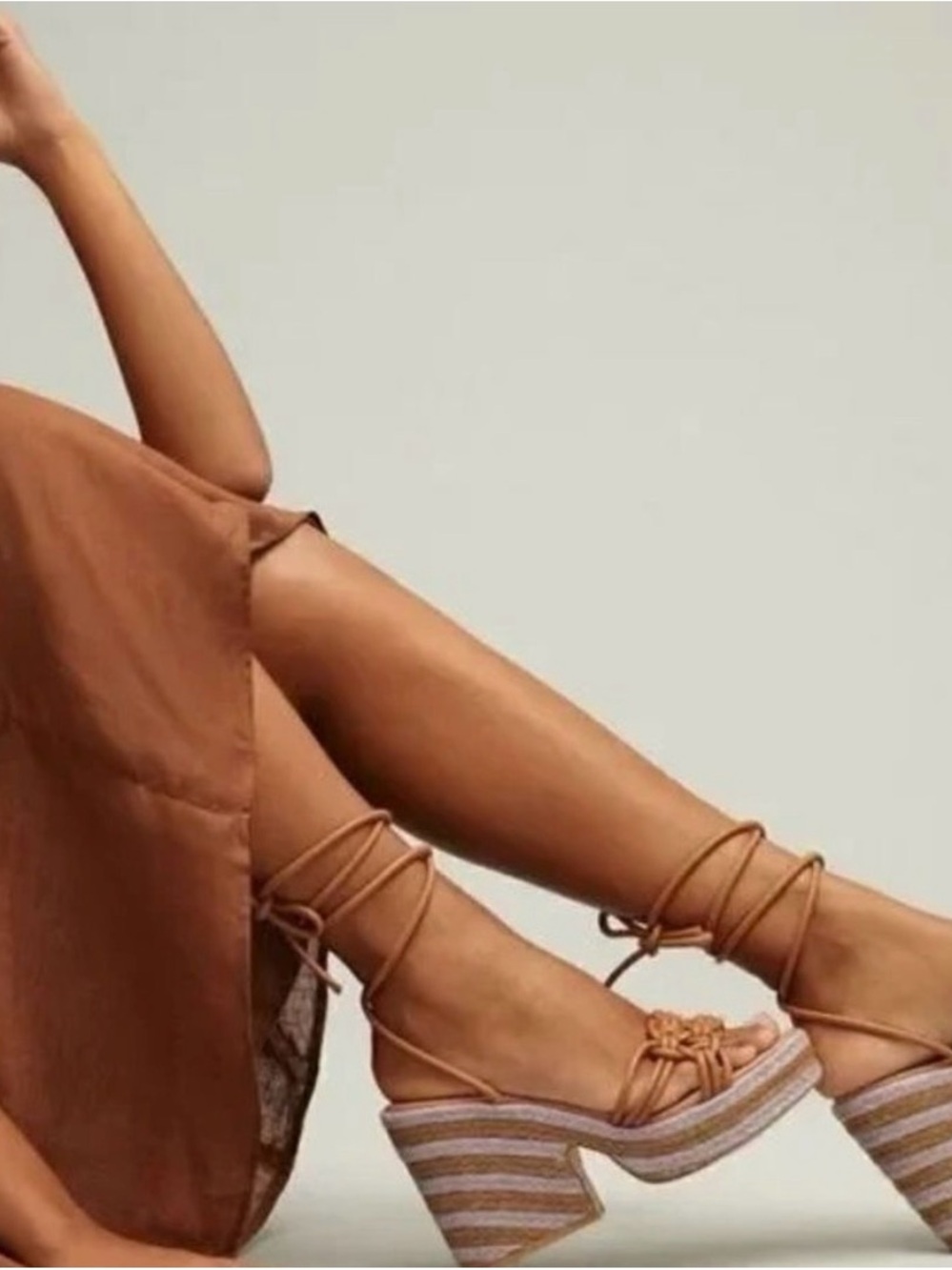 Anthropologie Tan Lace-Up Espadrille Platform Sandals